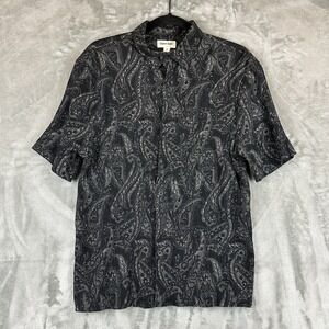 Open Edit Button Down Shirt Men's M Black Gray White Paisley Print